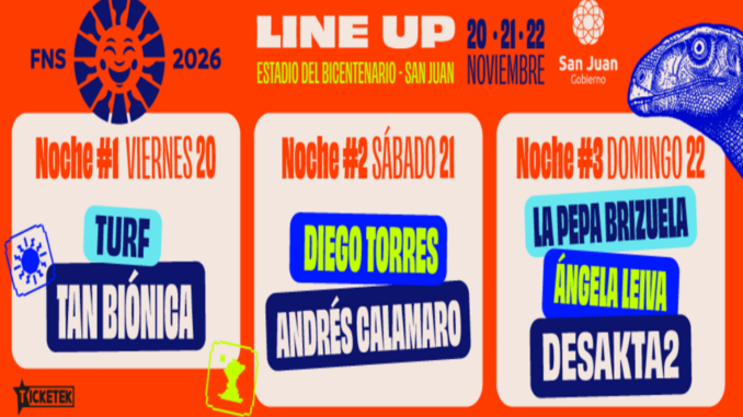 La Fiesta Nacional del Sol 2026 ya tiene definida su grilla de artistas nacionales y los precios de las entradas para las tres jornadas que se desarrollarán del 20 al 22 de noviembre en el Estadio del Bicentenario, en San Juan. La contratación de los músicos se concretará mediante el aporte de sponsors privados y la recaudación de la taquilla, en una edición que tendrá como temática el “Parque Triásico” y combinará música, cultura, entretenimiento y propuestas vinculadas con la identidad sanjuanina.